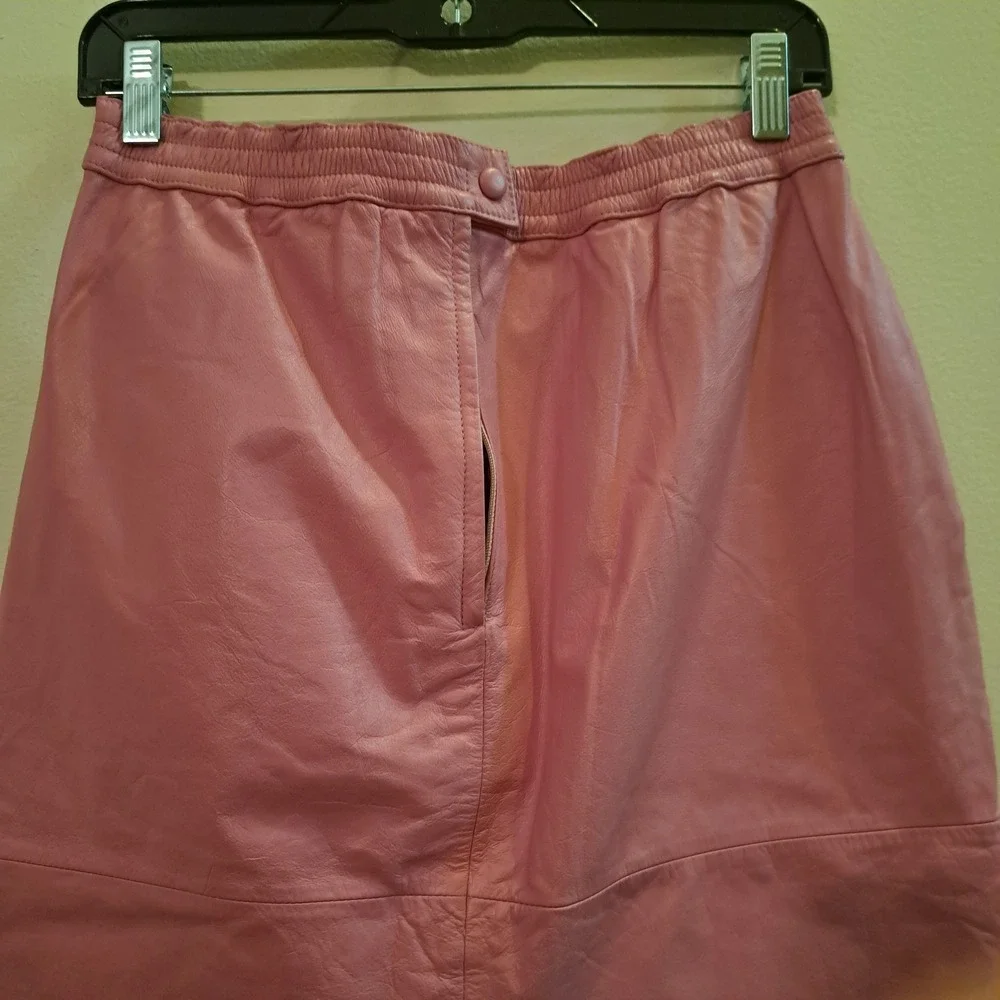 Vintage Pink Leather Pencil Skirt High Waisted Midi with Pockets Waist 30" - Picture 8 of 13